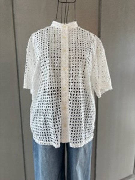 画像1: カットワーク　ハーフスリーブ　シャツ (1)