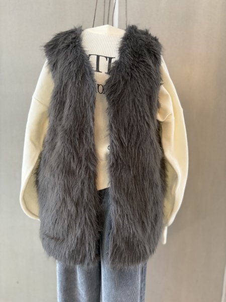 画像1: ミックスファー ジレ (1)