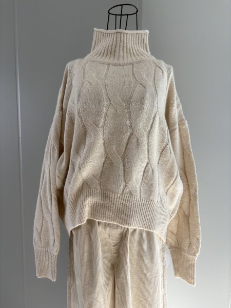 画像3: ケーブル地柄 ハイネック ニット (3)