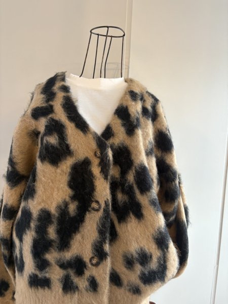 画像5: レオパード　シャギー　Vネック　カーディガン (5)