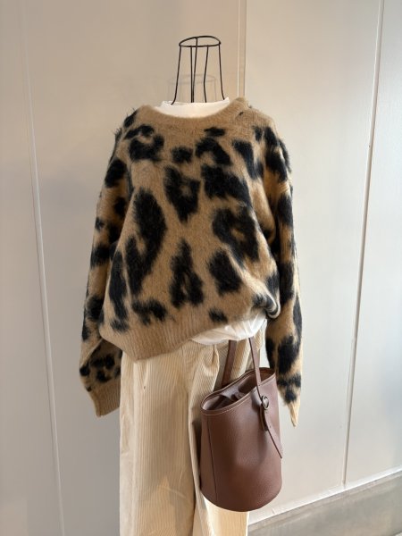 画像1: レオパード　シャギー　クルーネック　ニット (1)