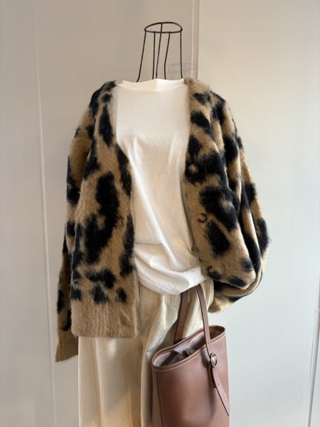 画像3: レオパード　シャギー　Vネック　カーディガン (3)